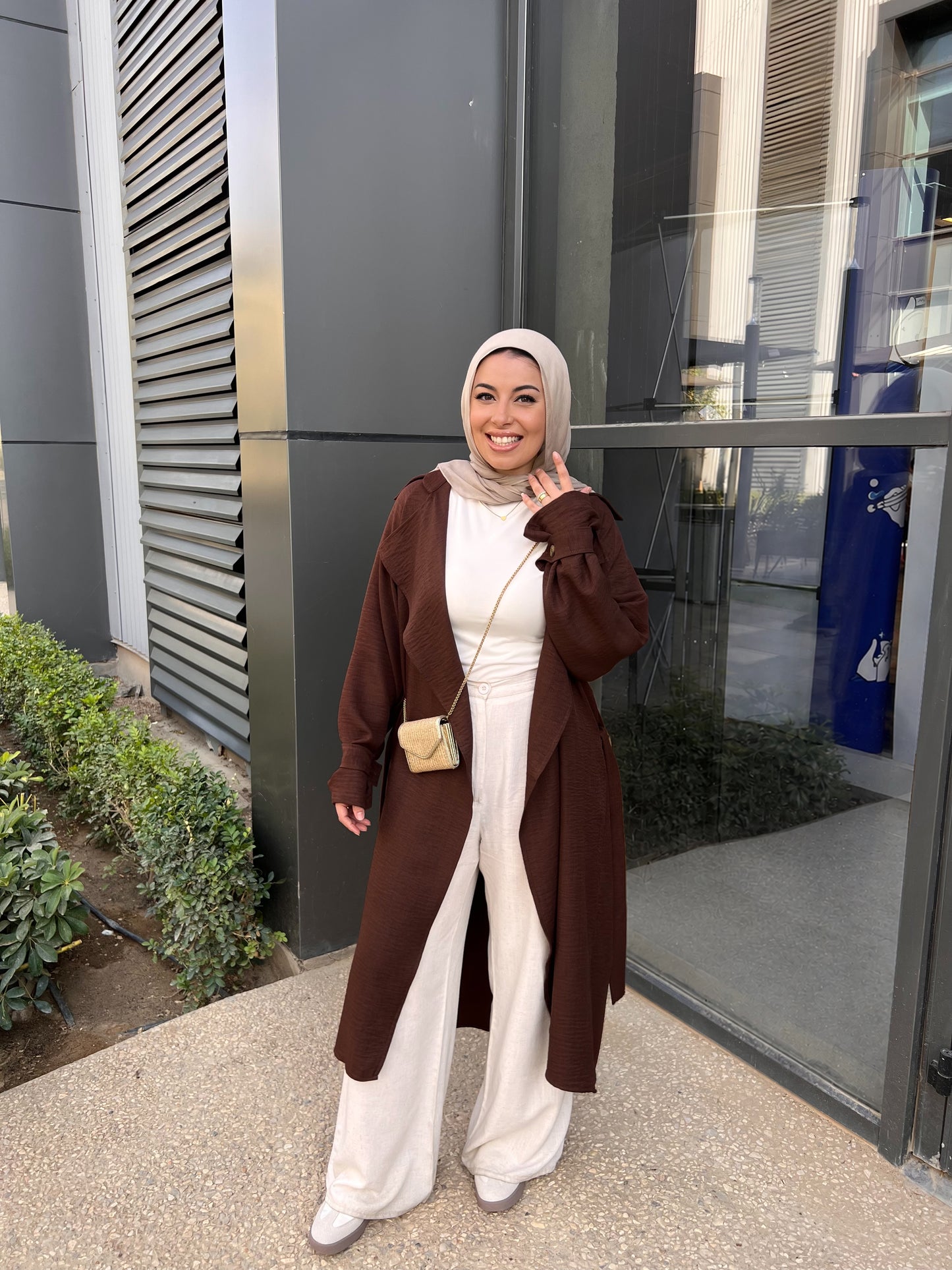 AMUNI LINEN TRENCH BROWN
