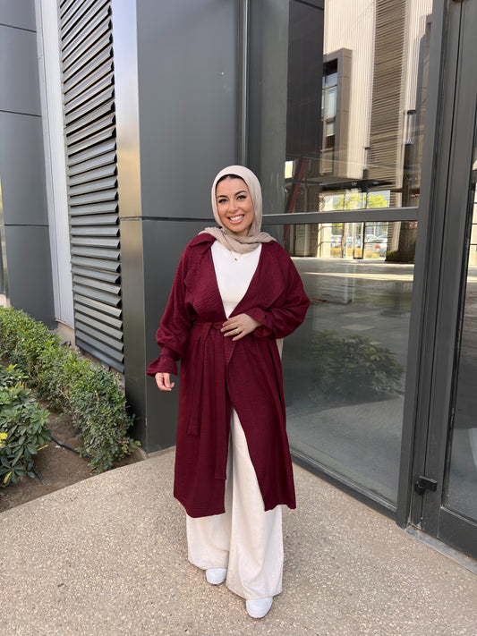 AMUNI LINEN TRENCH BURGUNDY