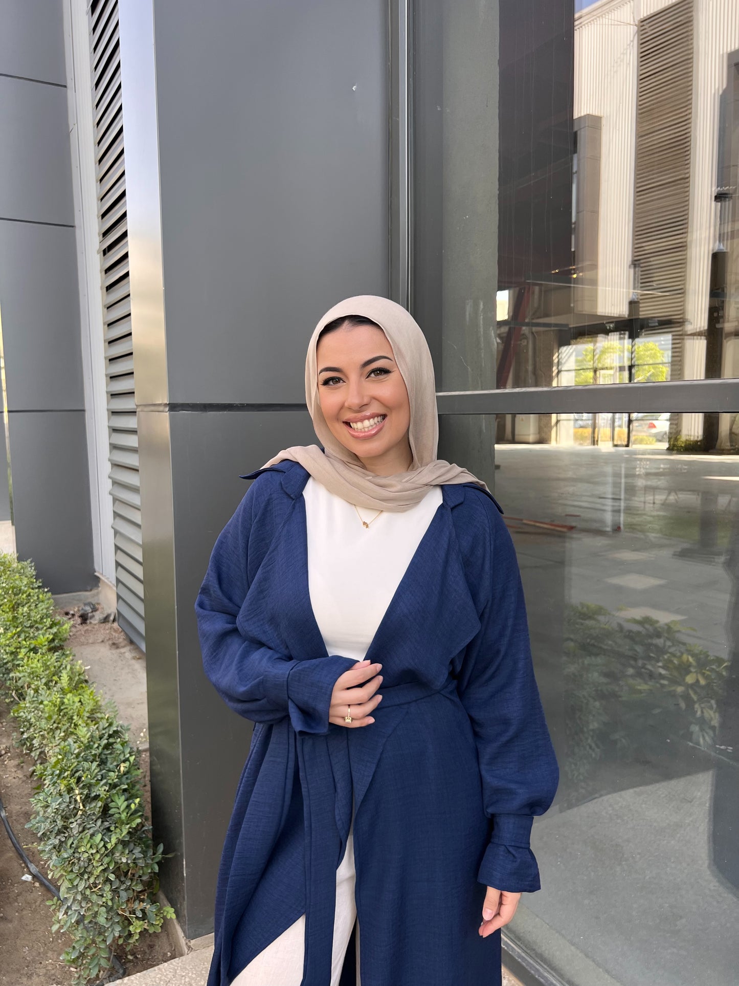 AMUNI LINEN TRENCH NAVY BLUE