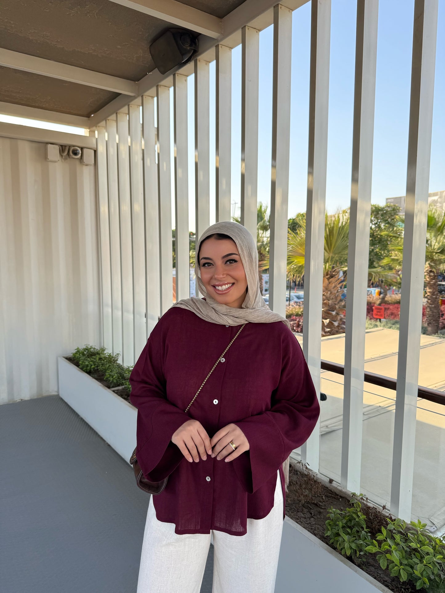 LINEN SHIRT IN BURGUNDY
