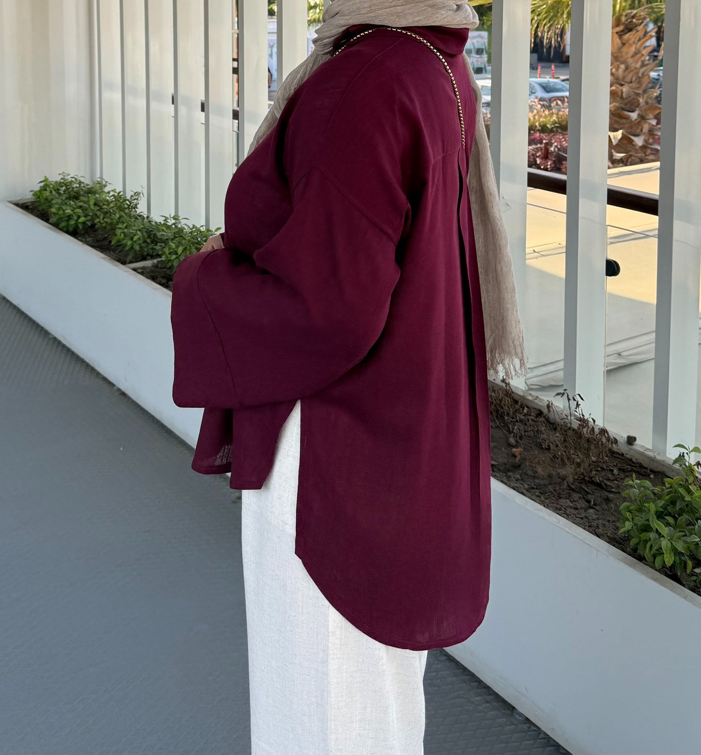 LINEN SHIRT IN BURGUNDY