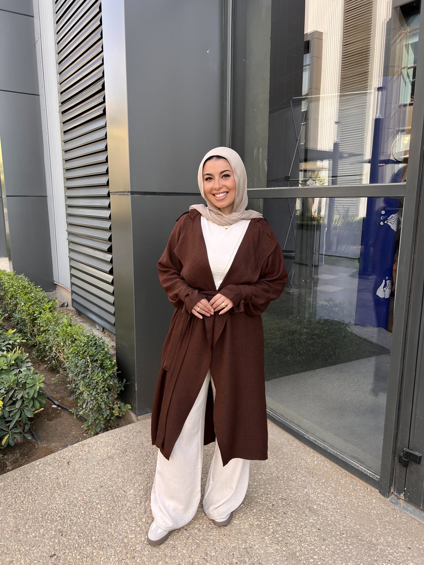 AMUNI LINEN TRENCH BROWN