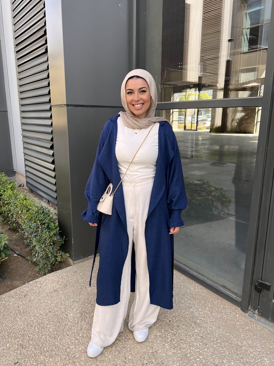AMUNI LINEN TRENCH NAVY BLUE