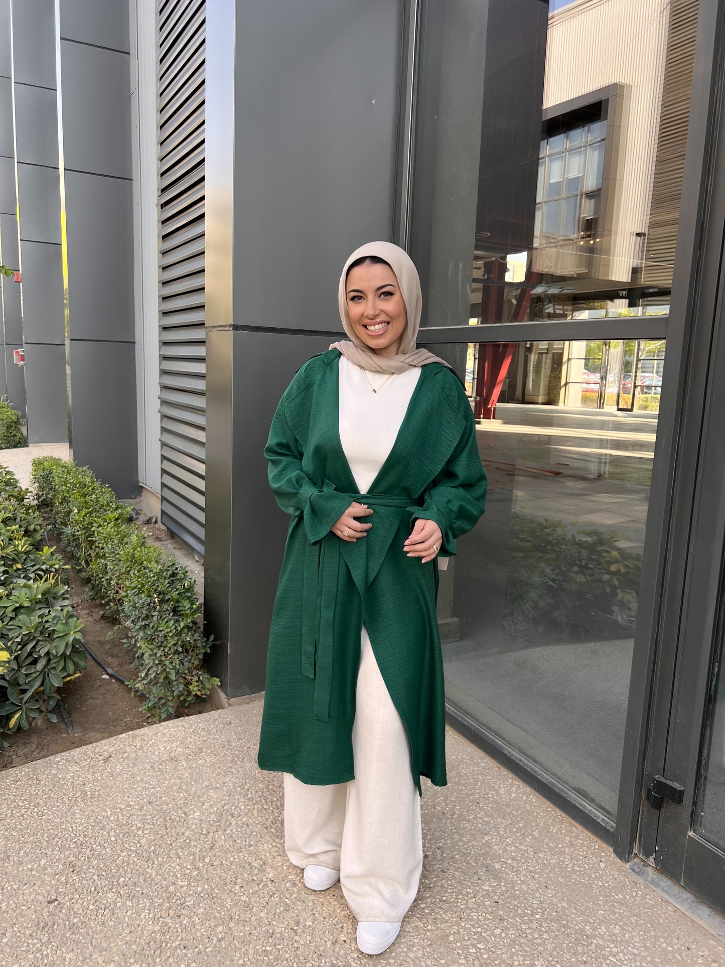AMUNI LINEN TRENCH EMERALD GREEN