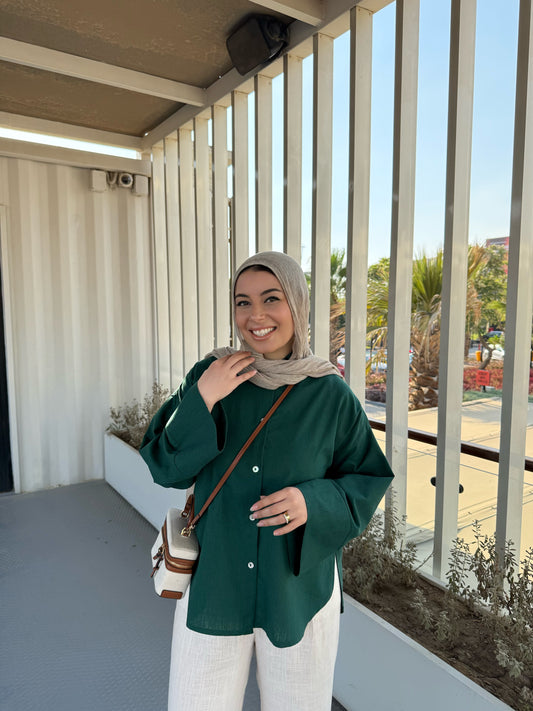 LINEN SHIRT IN EMERALD GREEN