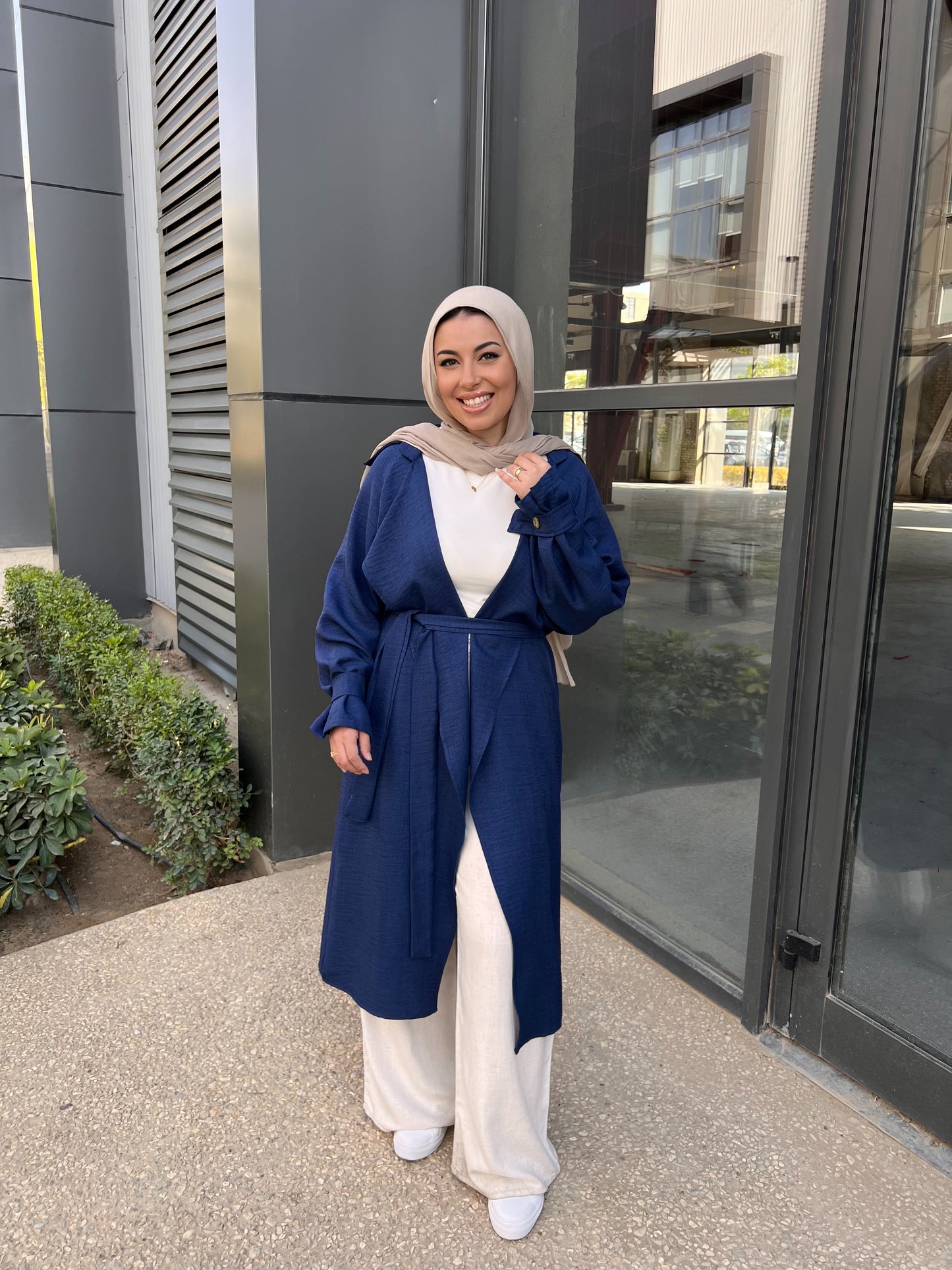 AMUNI LINEN TRENCH NAVY BLUE
