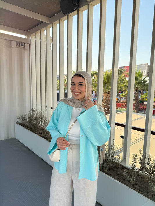 LINEN SHIRT IN AQUA
