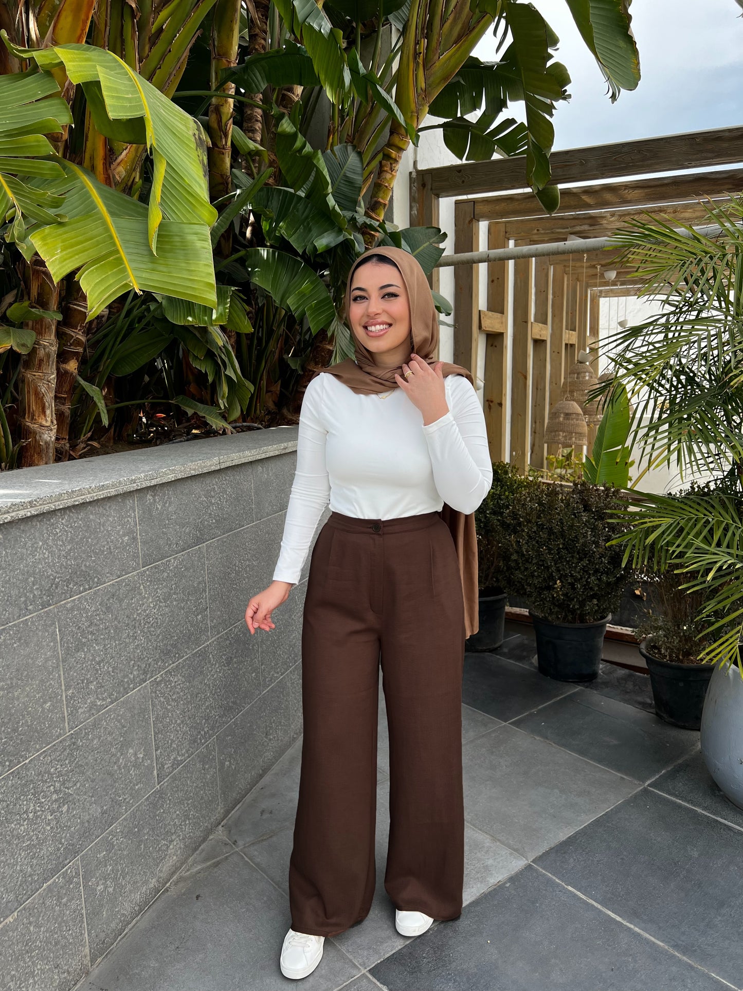 BROWN PURE LINEN PANTS