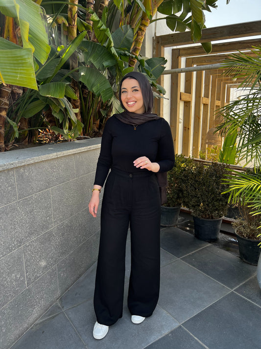BLACK PURE LINEN PANTS