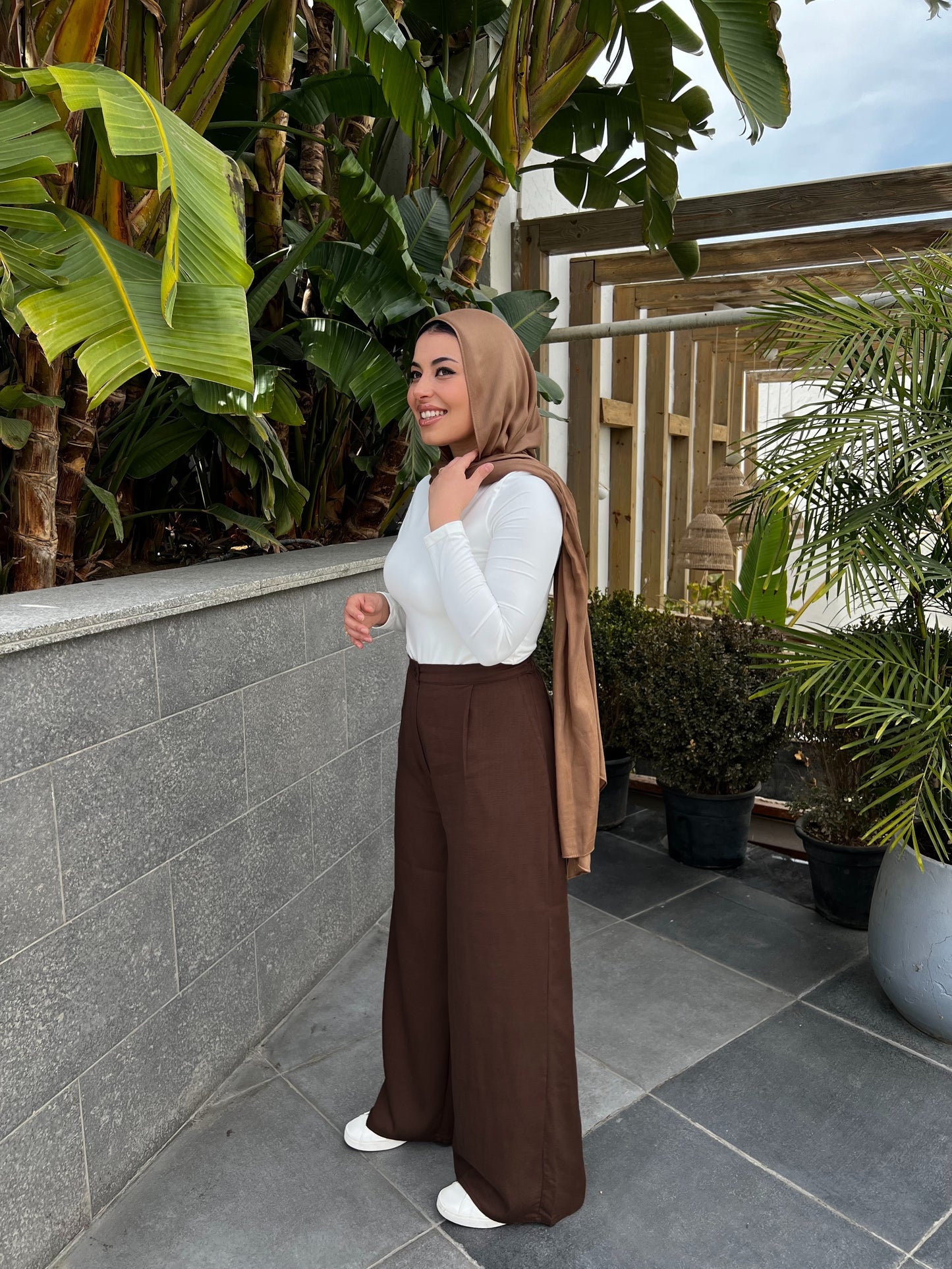 BROWN PURE LINEN PANTS